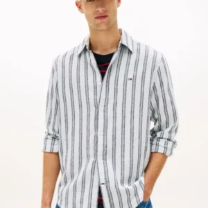 Tommy Jeans Ανδρικό Πουκάμισο Tjm Red Linen Mx Strp Shirt Ext DM0DM22755-C3Q Sweet Blue Stripes