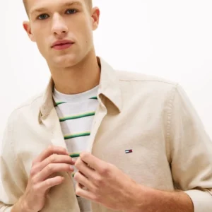 Tommy Jeans Ανδρικό Μακρυμάνικο Λινό Πουκάμισο Tjm Reg Linen Blend Shirt Ext DM0DM22761-AB9 Gentle Gold