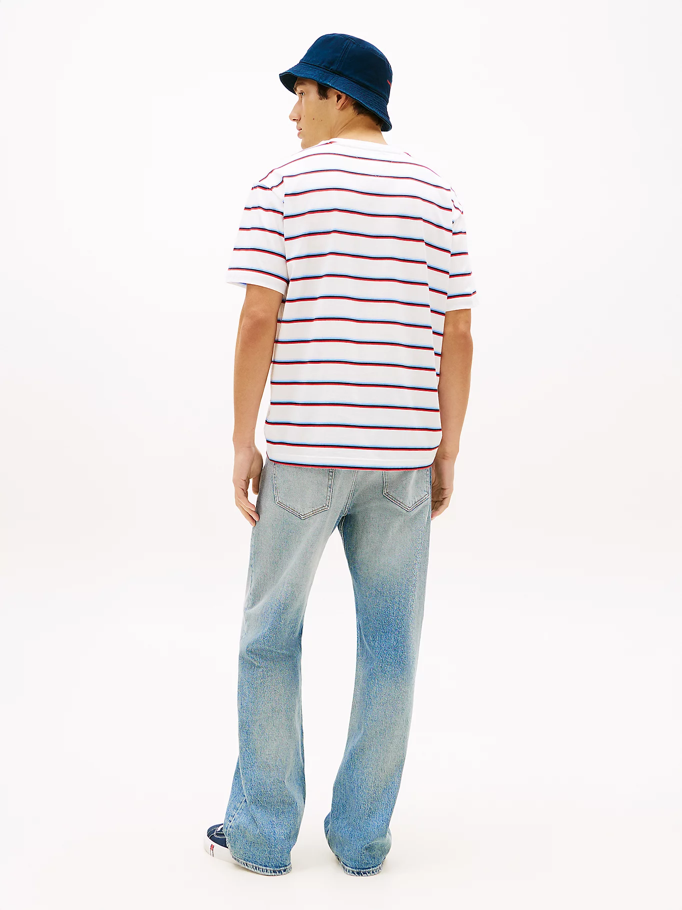 Tommy Jeans Ανδρικό Κοντομάνικο T-shirt Tjm Rlx Stripe Ss Tee DM0DM22516-YBL Ecru Stripe - Image 4