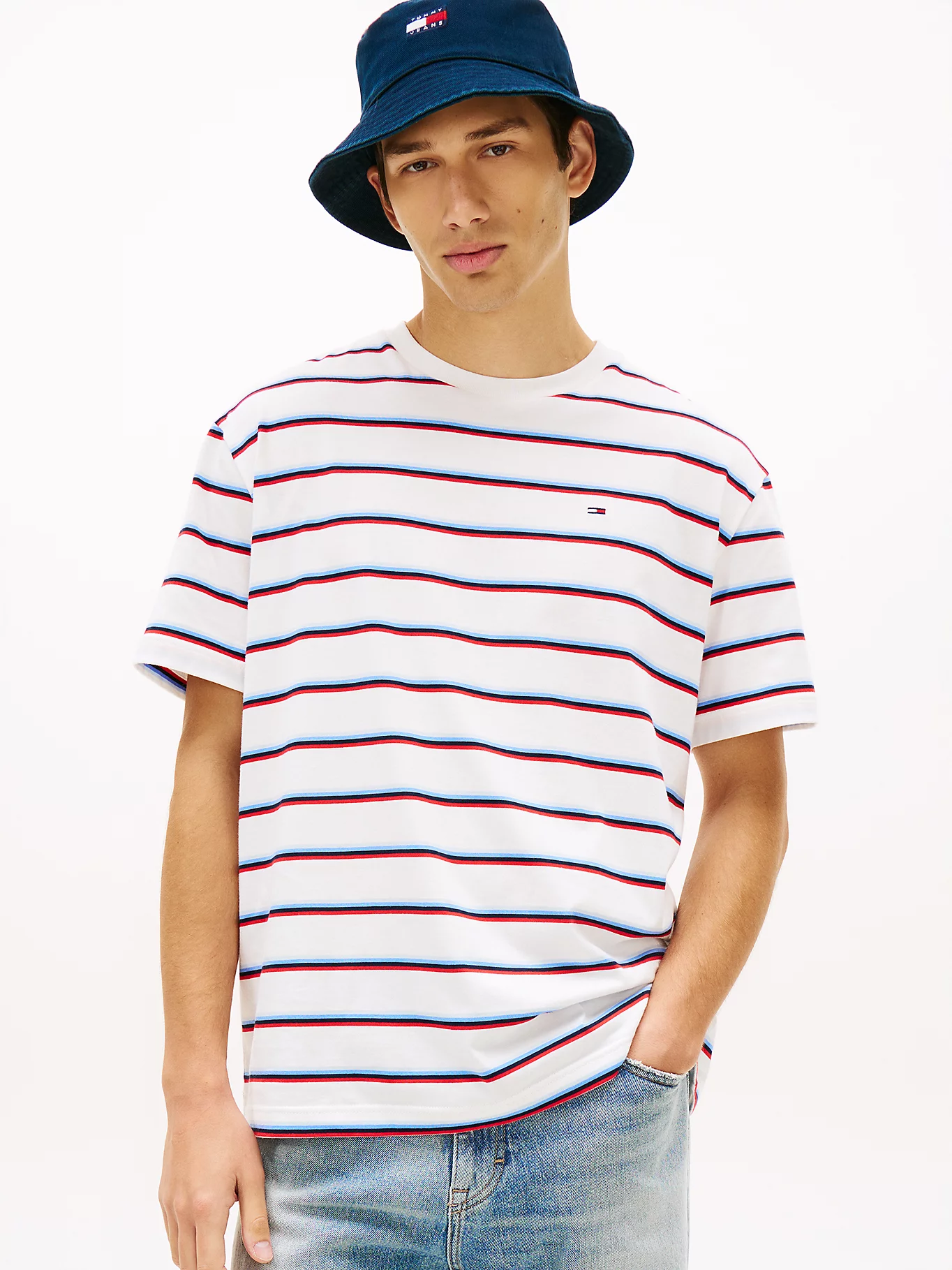 Tommy Jeans Ανδρικό Κοντομάνικο T-shirt Tjm Rlx Stripe Ss Tee DM0DM22516-YBL Ecru Stripe