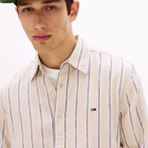 Tommy Jeans Ανδρικό Πουκάμισο Tjm Red Linen Mx Strp Shirt Ext DM0DM22755-AES White Clay Stripes