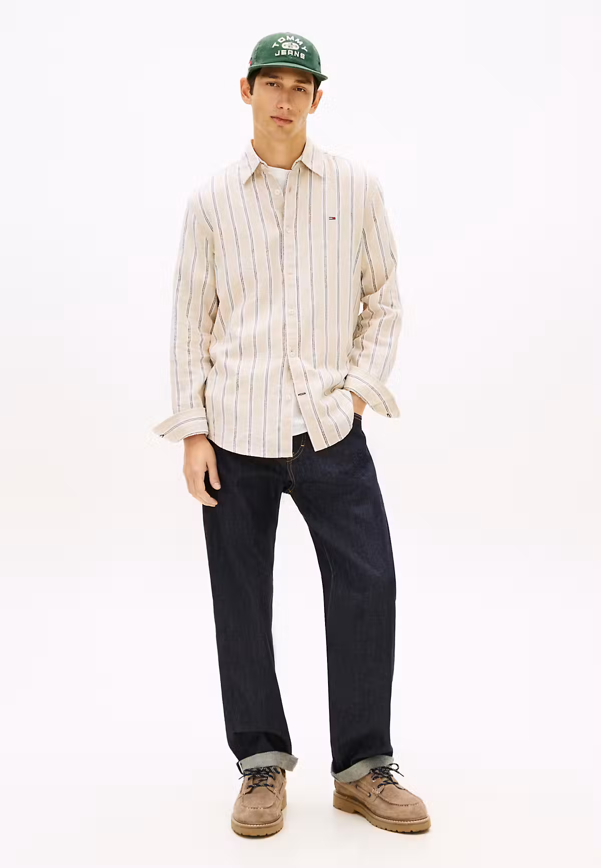 Tommy Jeans Ανδρικό Πουκάμισο Tjm Red Linen Mx Strp Shirt Ext DM0DM22755-AES White Clay Stripes - Image 2