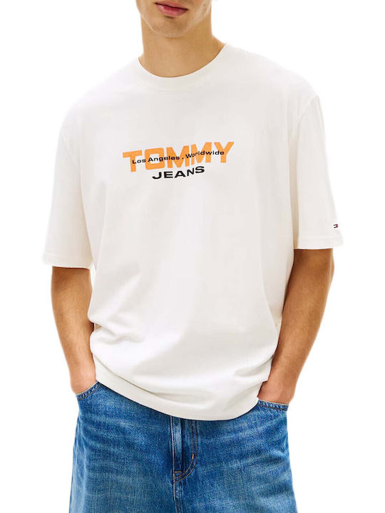 Tommy Jeans Ανδρικό Κοντομάνικο T-shirt Tjm 90s Tj Block Ss Tee DM0DM22550-YBL Ecru - Image 3