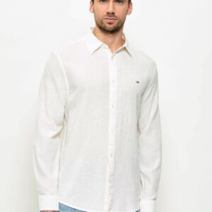 Tommy Jeans Ανδρικό Μακρυμάνικο Λινό Πουκάμισο Tjm Reg Linen Blend Shirt Ext DM0DM22761-YBL Ecru