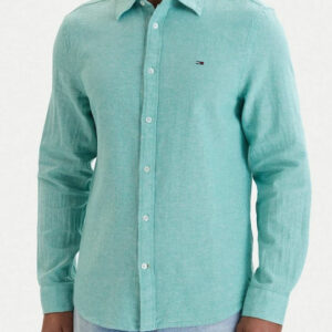 Tommy Jeans Ανδρικό Μακρυμάνικο Λινό Πουκάμισο Tjm Reg Linen Blend Shirt Ext DM0DM22761-L5Y Bahama Green