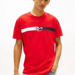 Tommy Jeans Ανδρικό Κοντομάνικο T-shirt Tjm Reg Signature Stripe T Ext DM0DM22539-XL8 Rapid Red