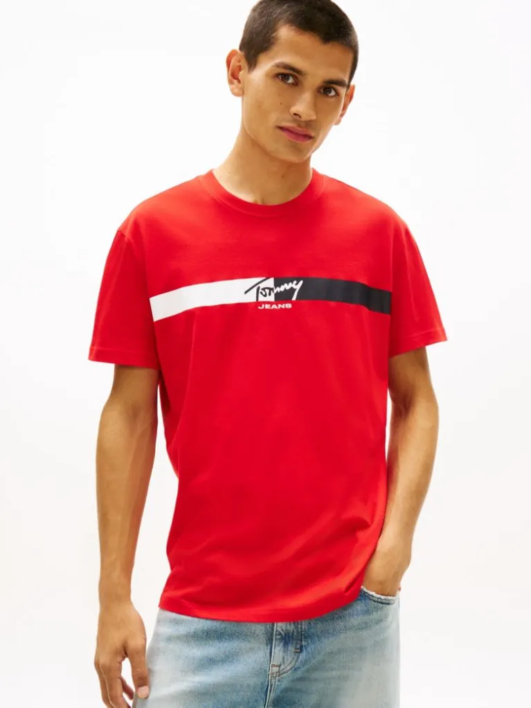 Tommy Jeans Ανδρικό Κοντομάνικο T-shirt Tjm Reg Signature Stripe T Ext DM0DM22539-XL8 Rapid Red