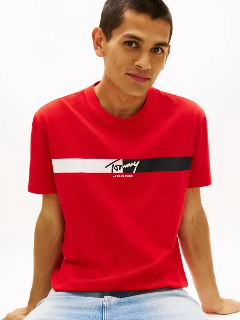 Tommy Jeans Ανδρικό Κοντομάνικο T-shirt Tjm Reg Signature Stripe T Ext DM0DM22539-XL8 Rapid Red - Image 2