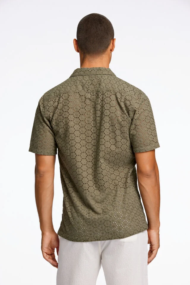 Lindbergh Ανδρικό Κοντομάνικο Πουκάμισο Casual Shirt 30-203569 Army - Image 3