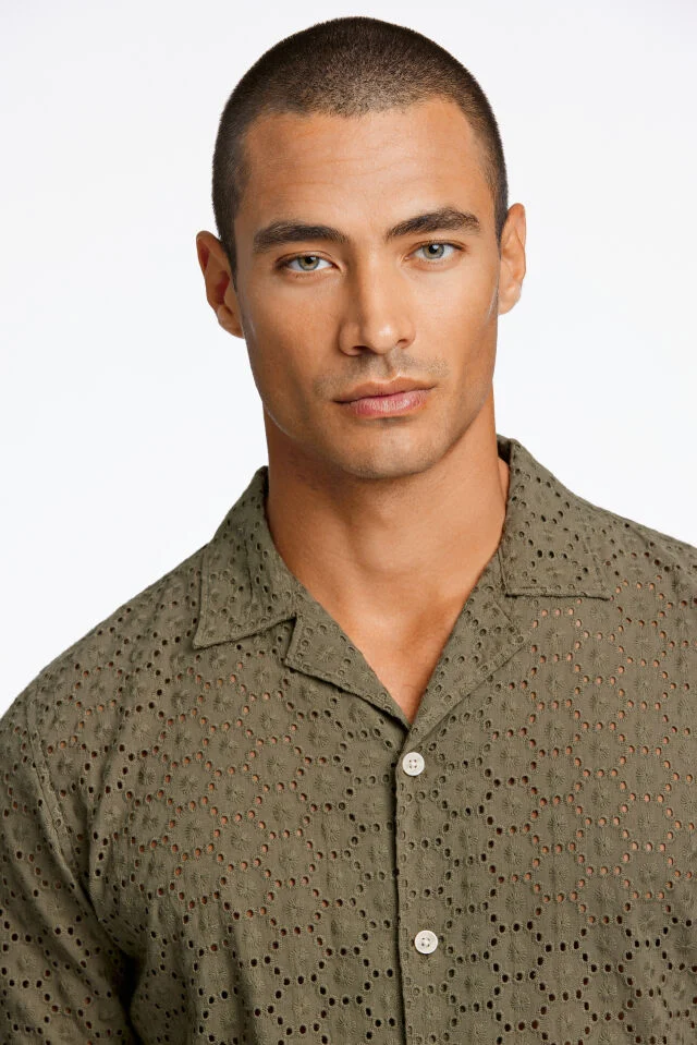Lindbergh Ανδρικό Κοντομάνικο Πουκάμισο Casual Shirt 30-203569 Army - Image 4