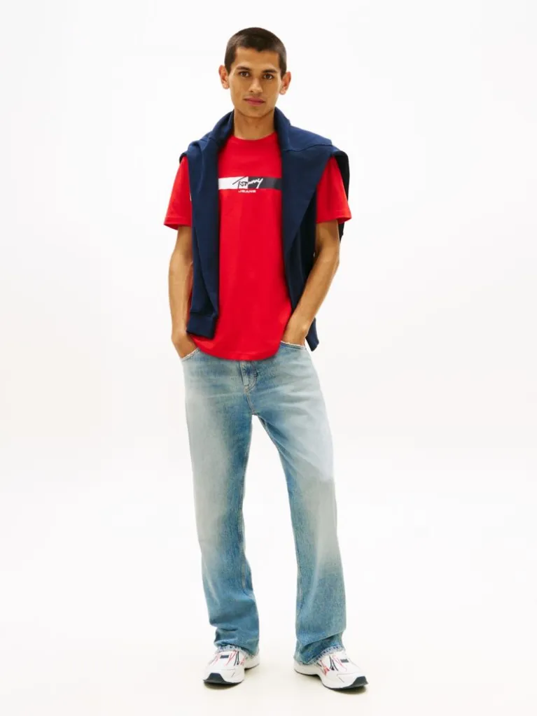 Tommy Jeans Ανδρικό Κοντομάνικο T-shirt Tjm Reg Signature Stripe T Ext DM0DM22539-XL8 Rapid Red - Image 3