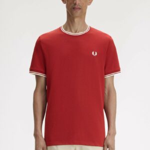 Fred Perry Ανδρική Κοντομάνικη Μπλούζα Twin Tipped T-shirt M1588V-07B Burnt Red / Snow White
